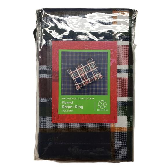 Martha Stewart Holiday Collection Flannel Navy Plaid King Size Sham, One Piece - Picture 1 of 5